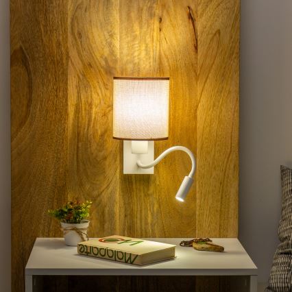 Brilagi - LED Fleksibilna zidna lampa NUBILA 1xE27/25W/230V + LED/3W bela/braon