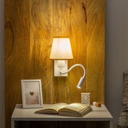 Brilagi - LED Fleksibilna zidna lampa NUBILA 1xE27/25W/230V + LED/3W bela/svetlobraon