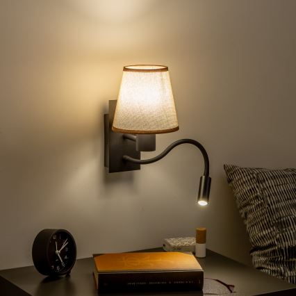 Brilagi - LED Fleksibilna zidna lampa NUBILA 1xE27/25W/230V + LED/3W crno/braon
