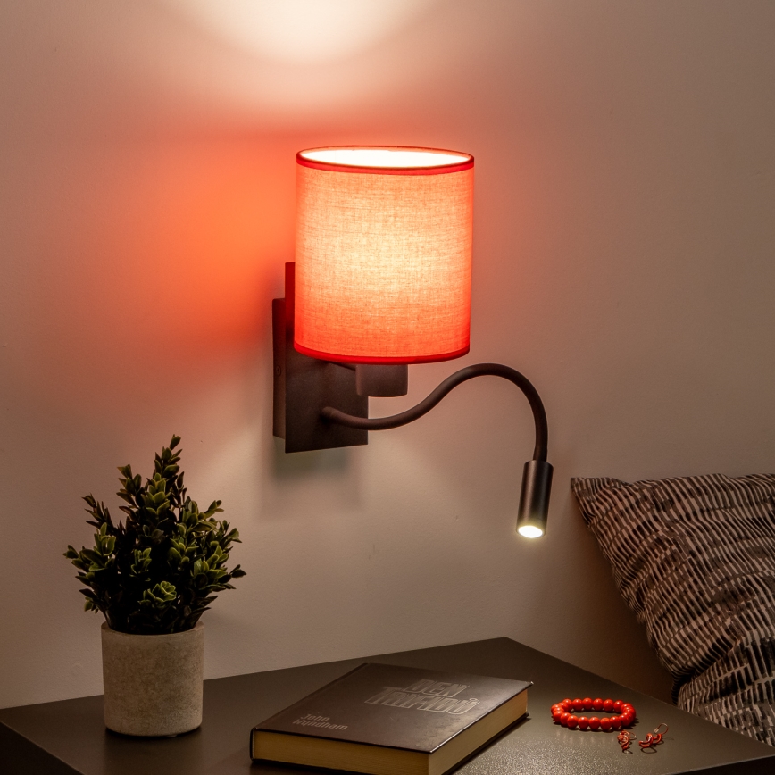 Brilagi - LED Fleksibilna zidna lampa NUBILA 1xE27/25W/230V + LED/3W crno/crveno