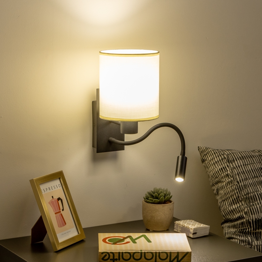 Brilagi - LED Fleksibilna zidna lampa NUBILA 1xE27/25W/230V + LED/3W crno/kremasta
