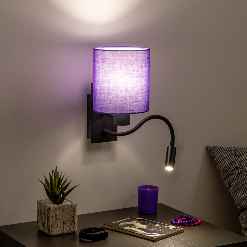 Brilagi - LED Fleksibilna zidna lampa NUBILA 1xE27/25W/230V + LED/3W crno/ljubičasta