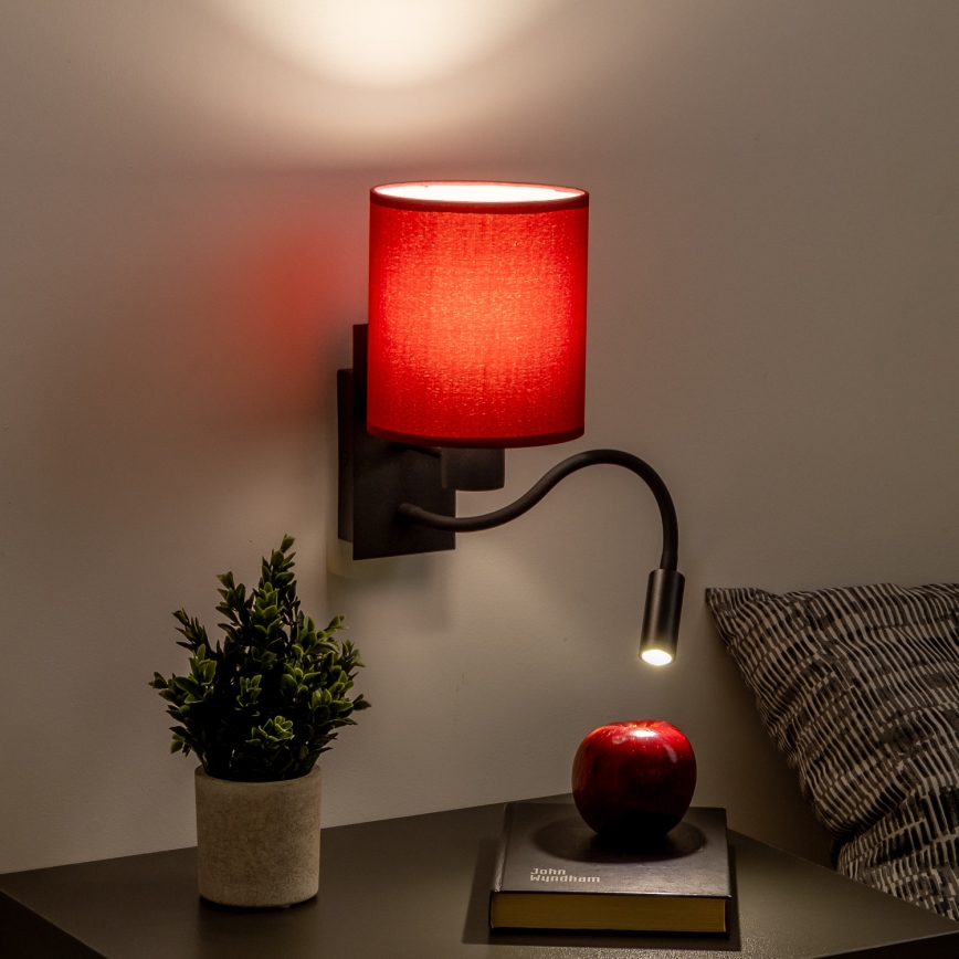 Brilagi - LED Fleksibilna zidna lampa NUBILA 1xE27/25W/230V + LED/3W crno/pompejska crveno