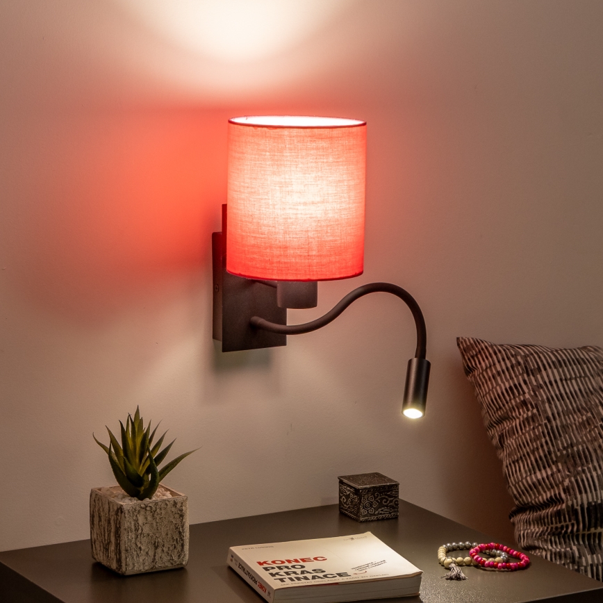 Brilagi - LED Fleksibilna zidna lampa NUBILA 1xE27/25W/230V + LED/3W crno/roze