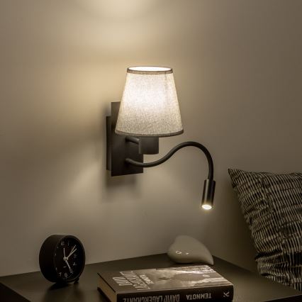 Brilagi - LED Fleksibilna zidna lampa NUBILA 1xE27/25W/230V + LED/3W crno/sivo