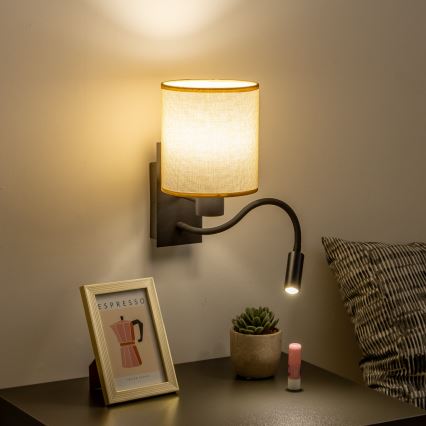 Brilagi - LED Fleksibilna zidna lampa NUBILA 1xE27/25W/230V + LED/3W crno/svetlobraon