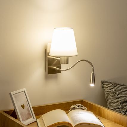 Brilagi - LED Fleksibilna zidna lampa NUBILA 1xE27/25W/230V + LED/3W mat krom/bela