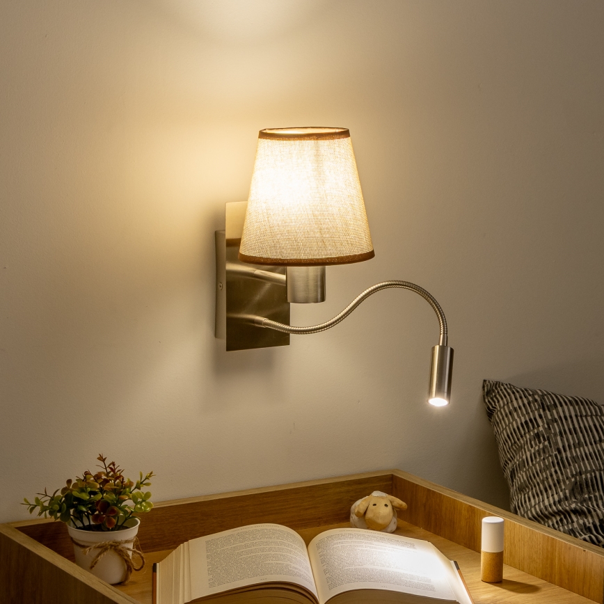 Brilagi - LED Fleksibilna zidna lampa NUBILA 1xE27/25W/230V + LED/3W mat krom/braon