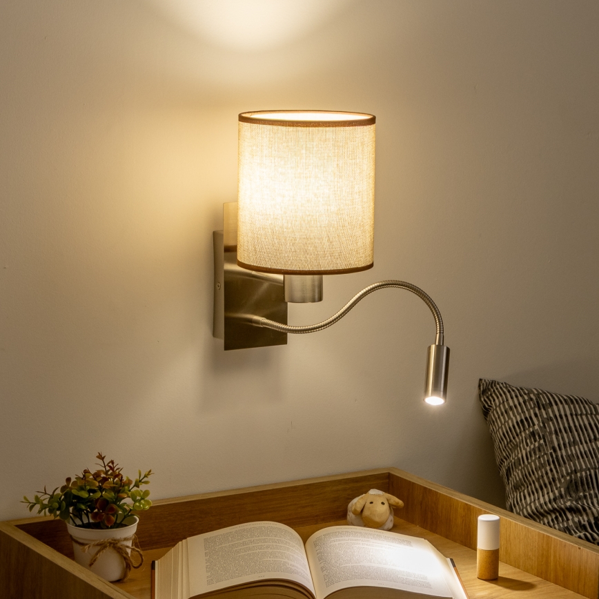 Brilagi - LED Fleksibilna zidna lampa NUBILA 1xE27/25W/230V + LED/3W mat krom/braon