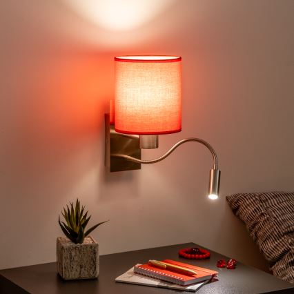 Brilagi - LED Fleksibilna zidna lampa NUBILA 1xE27/25W/230V + LED/3W mat krom/crveno