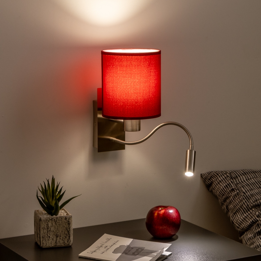 Brilagi - LED Fleksibilna zidna lampa NUBILA 1xE27/25W/230V + LED/3W mat krom/pompejska crveno