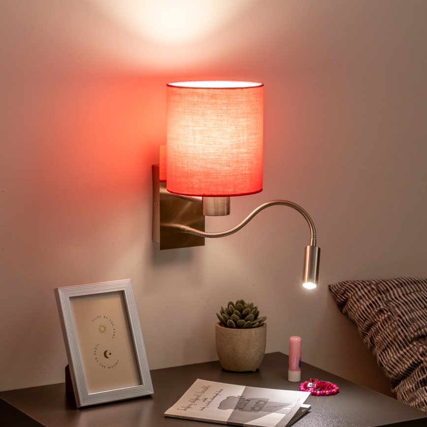 Brilagi - LED Fleksibilna zidna lampa NUBILA 1xE27/25W/230V + LED/3W mat krom/roze