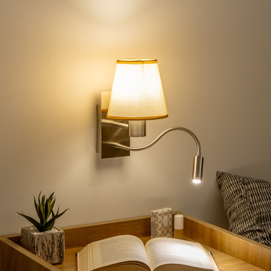 Brilagi - LED Fleksibilna zidna lampa NUBILA 1xE27/25W/230V + LED/3W mat krom/svetlobraon