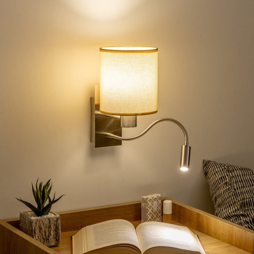 Brilagi - LED Fleksibilna zidna lampa NUBILA 1xE27/25W/230V + LED/3W mat krom/svetlobraon