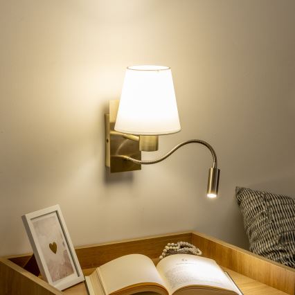 Brilagi - LED Fleksibilna zidna lampa NUBILA 1xE27/25W/230V + LED/3W mesing/bela