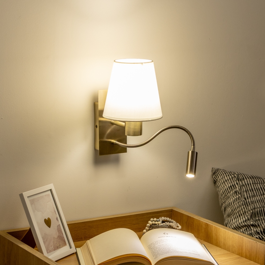 Brilagi - LED Fleksibilna zidna lampa NUBILA 1xE27/25W/230V + LED/3W mesing/bela