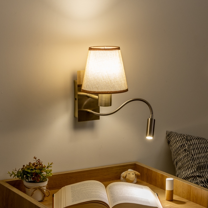 Brilagi - LED Fleksibilna zidna lampa NUBILA 1xE27/25W/230V + LED/3W mesing/braon