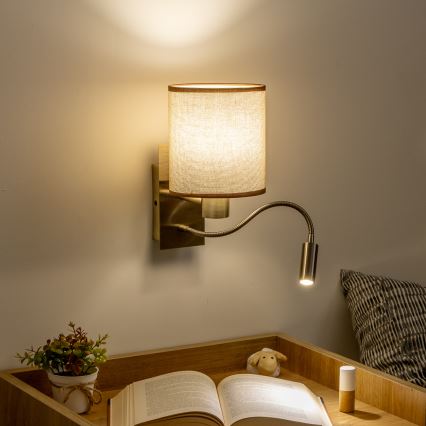 Brilagi - LED Fleksibilna zidna lampa NUBILA 1xE27/25W/230V + LED/3W mesing/braon