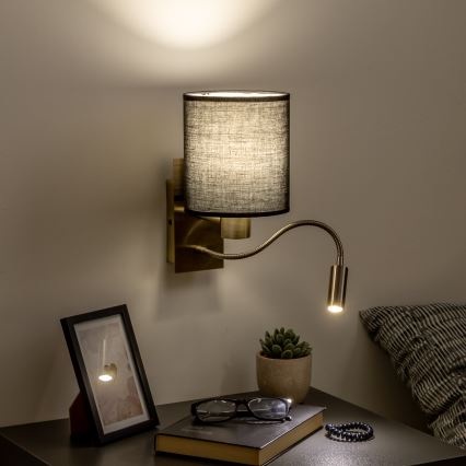 Brilagi - LED Fleksibilna zidna lampa NUBILA 1xE27/25W/230V + LED/3W mesing/crno