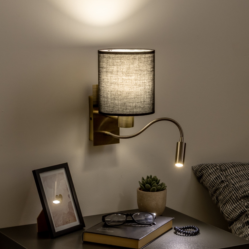 Brilagi - LED Fleksibilna zidna lampa NUBILA 1xE27/25W/230V + LED/3W mesing/crno