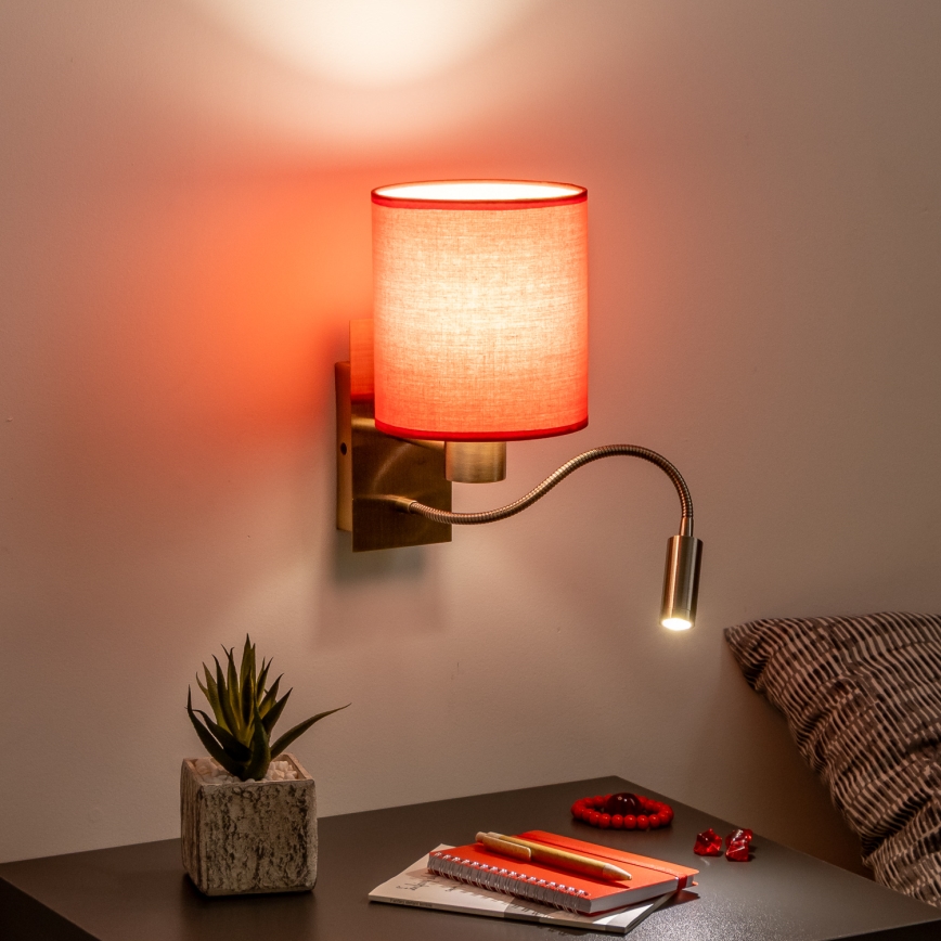 Brilagi - LED Fleksibilna zidna lampa NUBILA 1xE27/25W/230V + LED/3W mesing/crveno