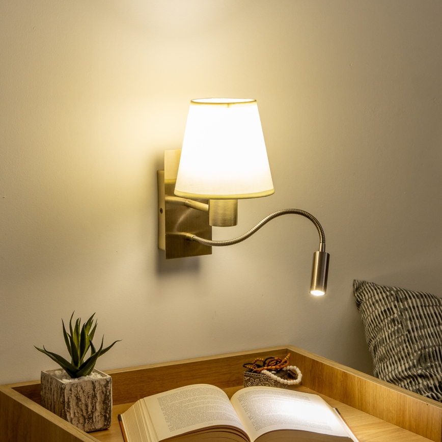 Brilagi - LED Fleksibilna zidna lampa NUBILA 1xE27/25W/230V + LED/3W mesing/kremasta