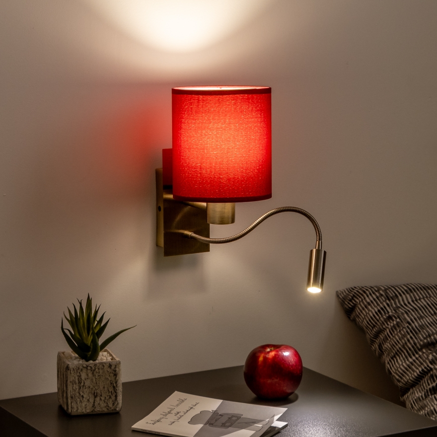 Brilagi - LED Fleksibilna zidna lampa NUBILA 1xE27/25W/230V+LED/3W mesing/pompejska crveno