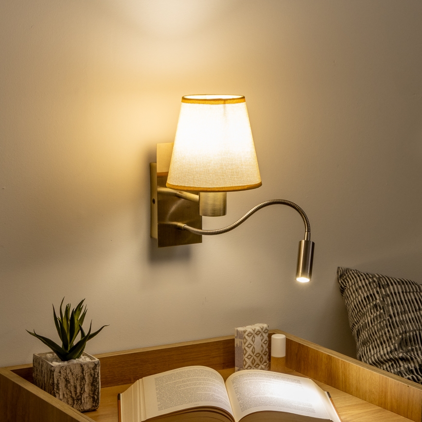 Brilagi - LED Fleksibilna zidna lampa NUBILA 1xE27/25W/230V + LED/3W mesing/svetlobraon