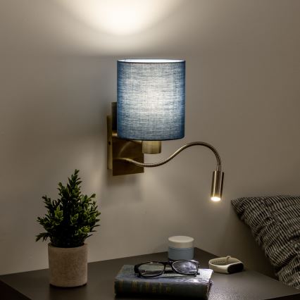 Brilagi - LED Fleksibilna zidna lampa NUBILA 1xE27/25W/230V+ LED/3W mesing/tamno plavi