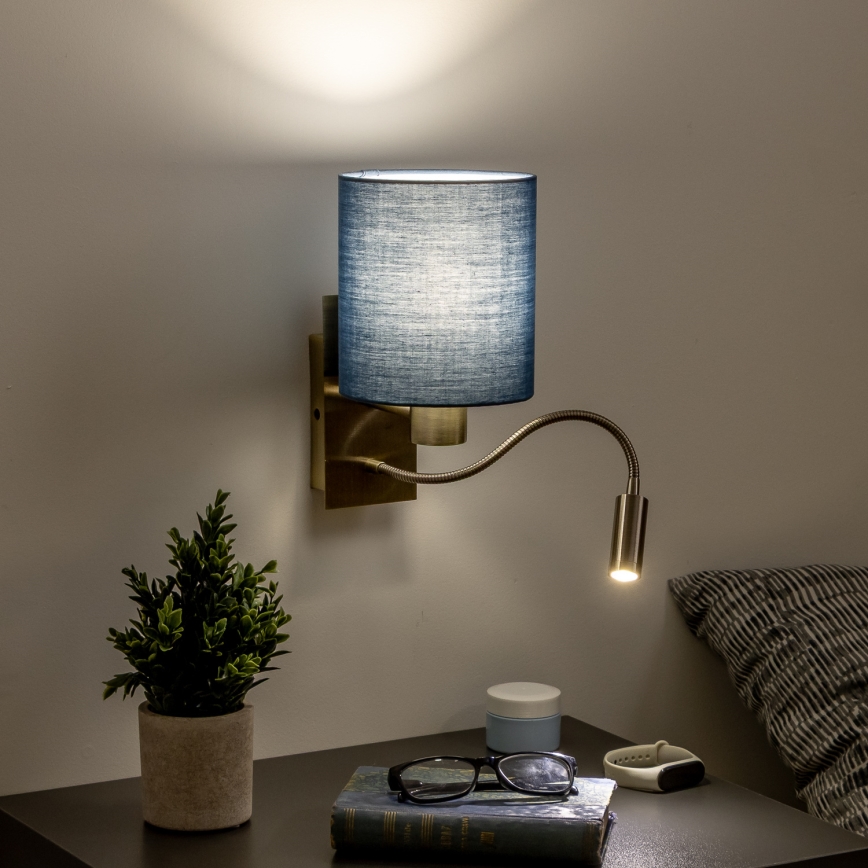 Brilagi - LED Fleksibilna zidna lampa NUBILA 1xE27/25W/230V+ LED/3W mesing/tamno plavi