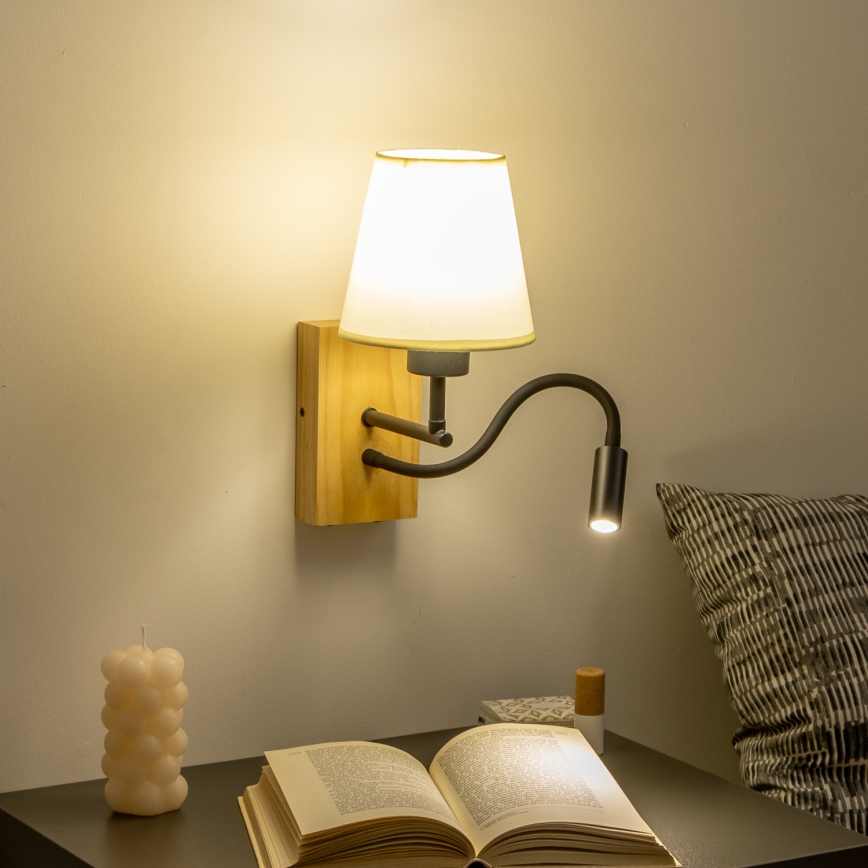 Brilagi - LED Fleksibilna zidna lampa NUBILA WOOD 1xE27/25W/230V + LED/3W hrast/bela