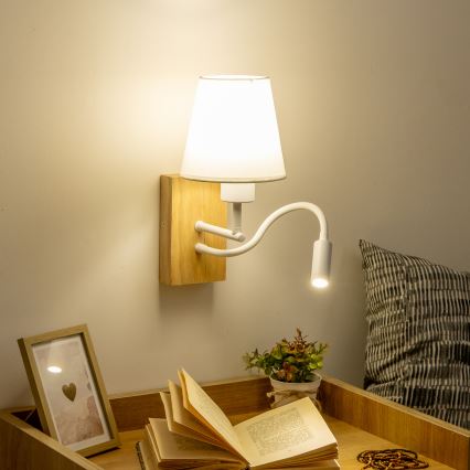 Brilagi - LED Fleksibilna zidna lampa NUBILA WOOD 1xE27/25W/230V + LED/3W hrast/bela