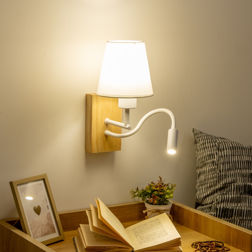 Brilagi - LED Fleksibilna zidna lampa NUBILA WOOD 1xE27/25W/230V + LED/3W hrast/bela