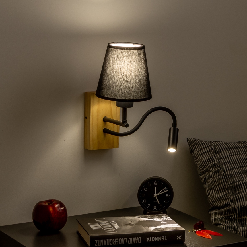 Brilagi - LED Fleksibilna zidna lampa NUBILA WOOD 1xE27/25W/230V + LED/3W hrast/crno