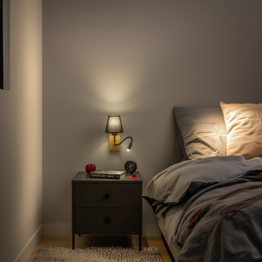 Brilagi - LED Fleksibilna zidna lampa NUBILA WOOD 1xE27/25W/230V + LED/3W hrast/crno