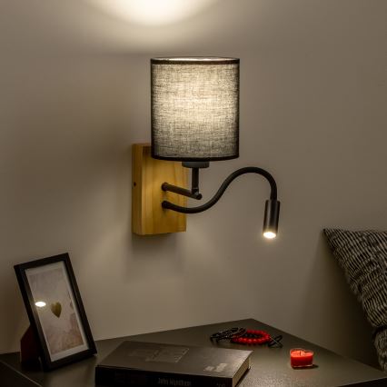 Brilagi - LED Fleksibilna zidna lampa NUBILA WOOD 1xE27/25W/230V + LED/3W hrast/crno