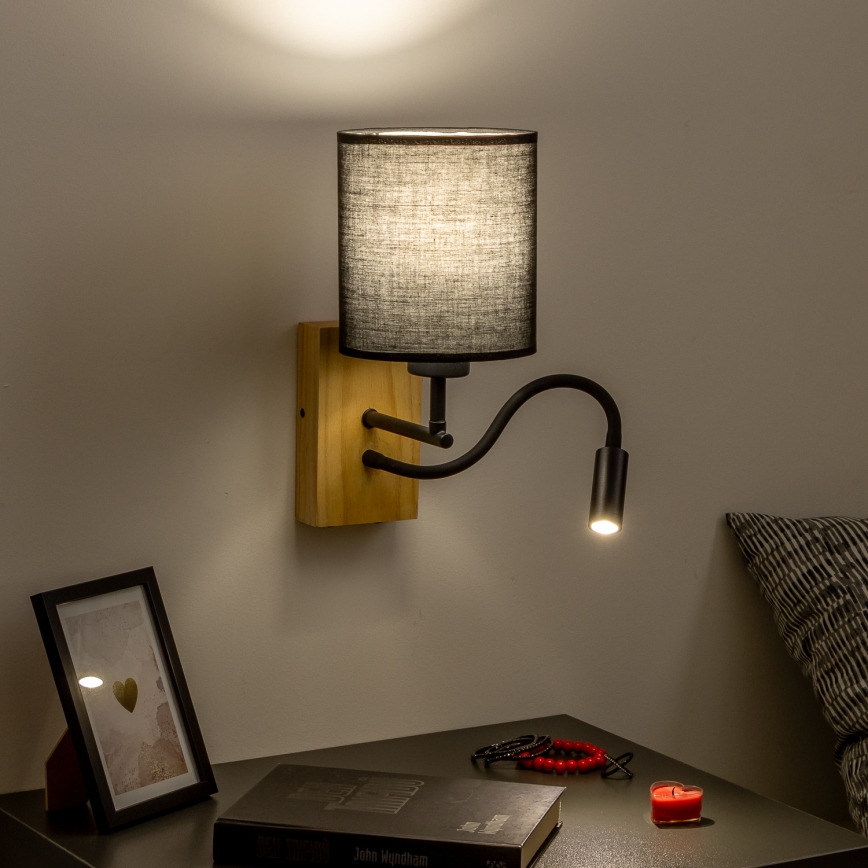 Brilagi - LED Fleksibilna zidna lampa NUBILA WOOD 1xE27/25W/230V + LED/3W hrast/crno