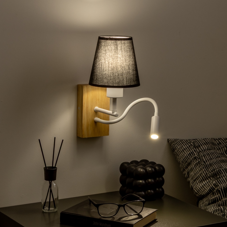 Brilagi - LED Fleksibilna zidna lampa NUBILA WOOD 1xE27/25W/230V + LED/3W hrast/crno