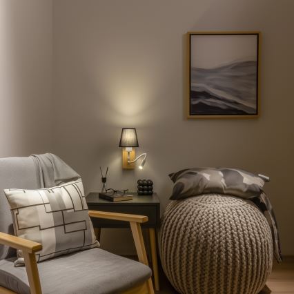 Brilagi - LED Fleksibilna zidna lampa NUBILA WOOD 1xE27/25W/230V + LED/3W hrast/crno