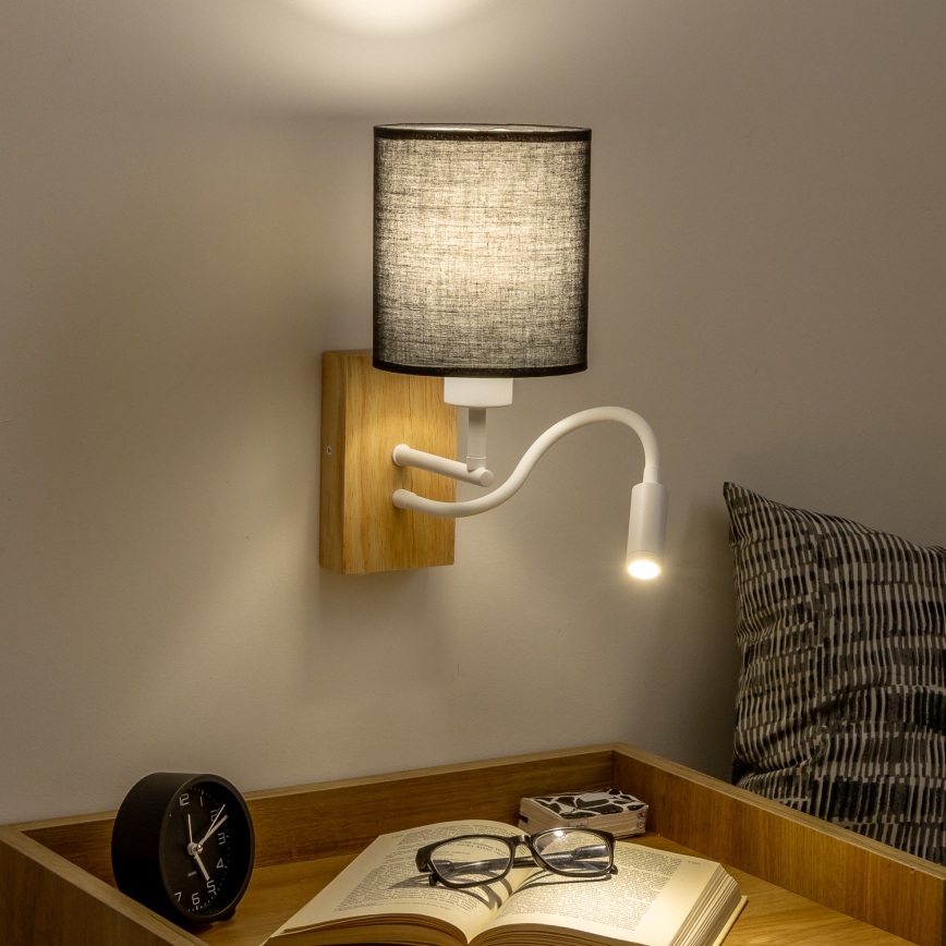 Brilagi - LED Fleksibilna zidna lampa NUBILA WOOD 1xE27/25W/230V + LED/3W hrast/crno