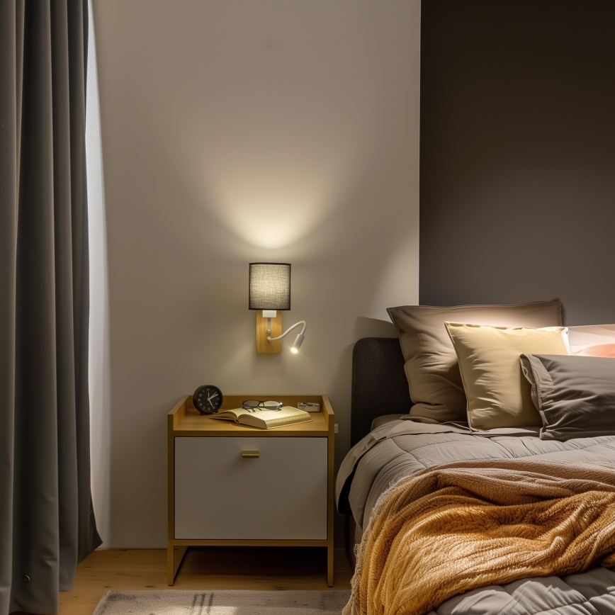 Brilagi - LED Fleksibilna zidna lampa NUBILA WOOD 1xE27/25W/230V + LED/3W hrast/crno