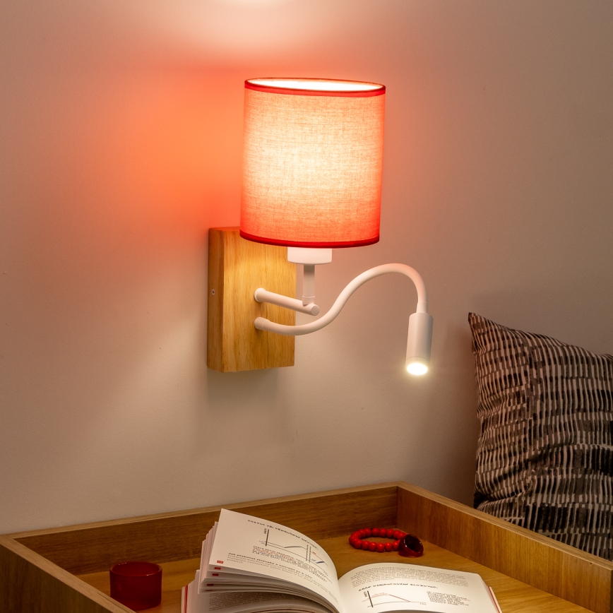 Brilagi - LED Fleksibilna zidna lampa NUBILA WOOD 1xE27/25W/230V + LED/3W hrast/crveno