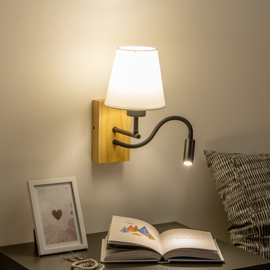 Brilagi - LED Fleksibilna zidna lampa NUBILA WOOD 1xE27/25W/230V + LED/3W hrast/kremasta