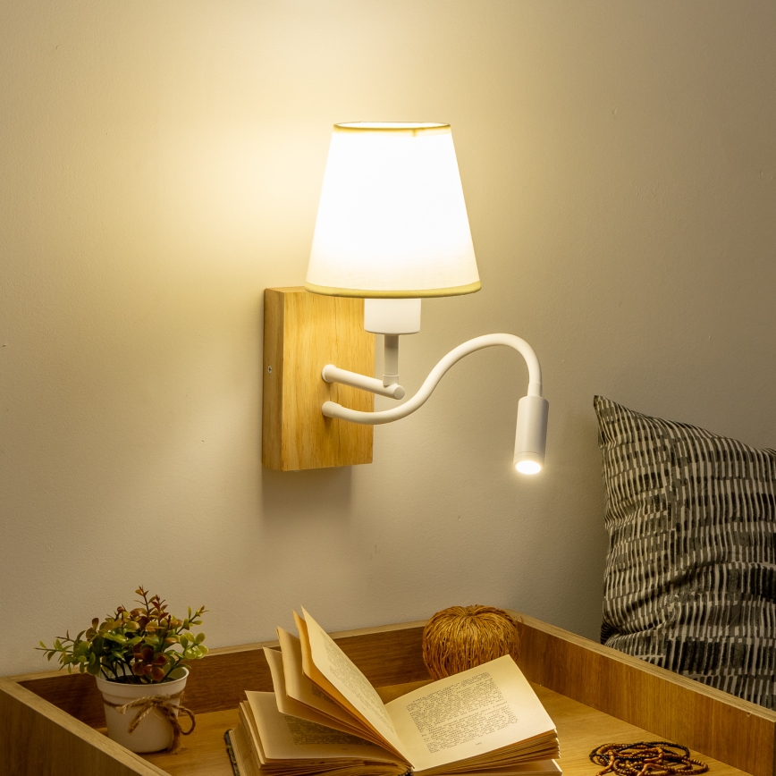 Brilagi - LED Fleksibilna zidna lampa NUBILA WOOD 1xE27/25W/230V + LED/3W hrast/kremasta