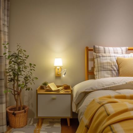 Brilagi - LED Fleksibilna zidna lampa NUBILA WOOD 1xE27/25W/230V + LED/3W hrast/kremasta