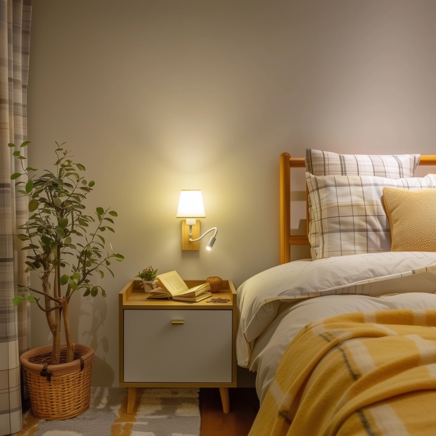 Brilagi - LED Fleksibilna zidna lampa NUBILA WOOD 1xE27/25W/230V + LED/3W hrast/kremasta