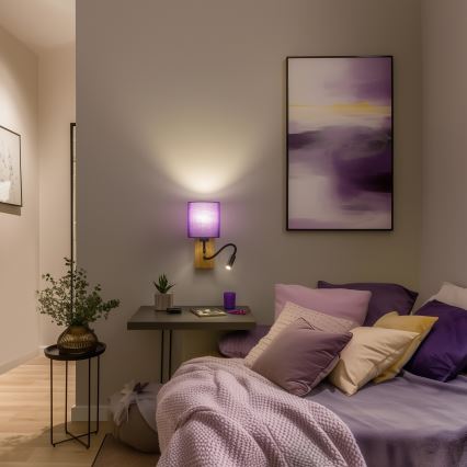 Brilagi - LED Fleksibilna zidna lampa NUBILA WOOD 1xE27/25W/230V + LED/3W hrast/ljubičasta