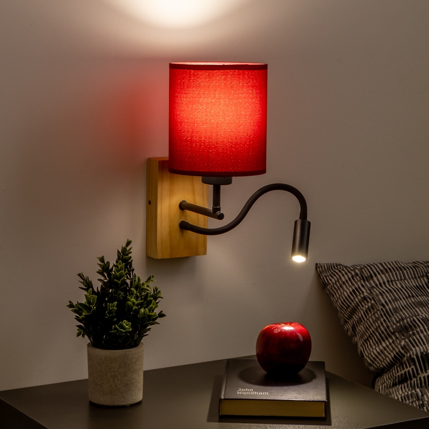 Brilagi - LED Fleksibilna zidna lampa NUBILA WOOD 1xE27/25W/230V + LED/3W hrast/pompejska crveno