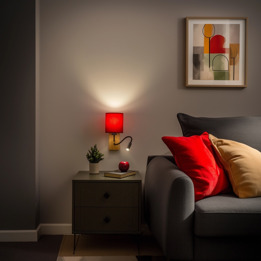Brilagi - LED Fleksibilna zidna lampa NUBILA WOOD 1xE27/25W/230V + LED/3W hrast/pompejska crveno