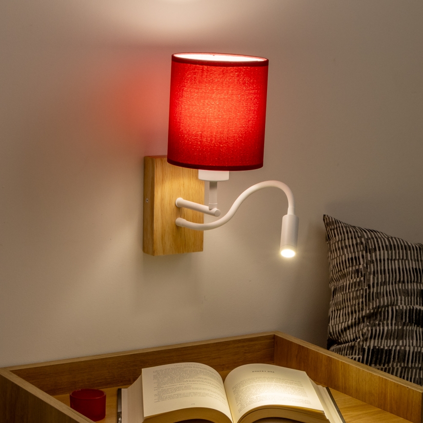 Brilagi - LED Fleksibilna zidna lampa NUBILA WOOD 1xE27/25W/230V + LED/3W hrast/pompejska crveno